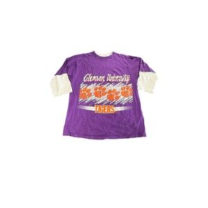 VTG Signal Sports Clemson University Tigers Shirt Purple 3/4 Sleeve Men's Size L